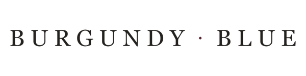 Burgundy Blue wordmark logo, ink lettering on transparent